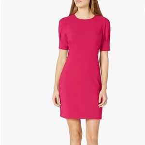 Lark & Ro Pink Crepe Puff Sleeve Sheath Dress 4